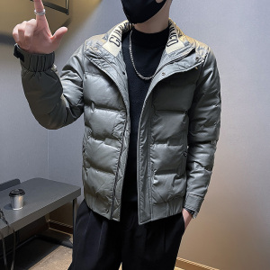 冬季社会小伙立领PU皮羽绒服短款白鸭绒男外套5 YR653-P165控225图片