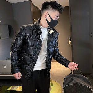 冬季社会小伙PU皮立领压花羽绒服白鸭绒男外套7 YR656-P165控225图片
