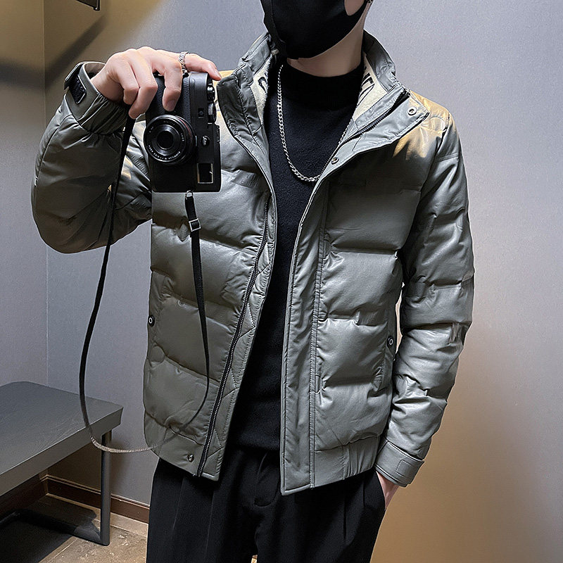 冬季社会小伙立领PU皮羽绒服短款白鸭绒男外套5YR653-P165控225,男装羽绒服,电商A400-1（原B352）