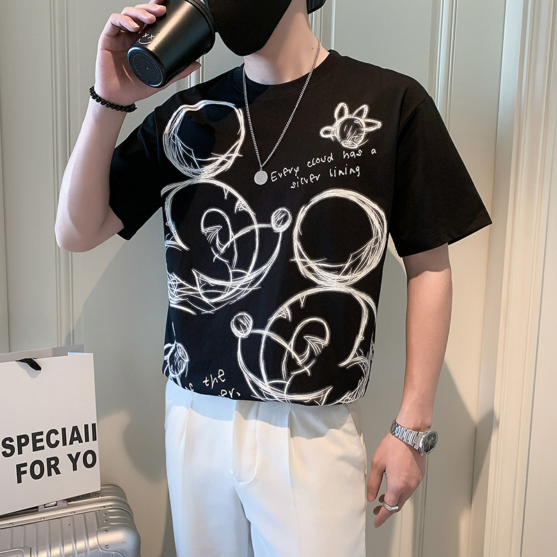 夏季店主风潮牌社会小伙个性卡通印花宽松短袖T恤T805-P48控68，男装T恤，电商A400-1（原B352）