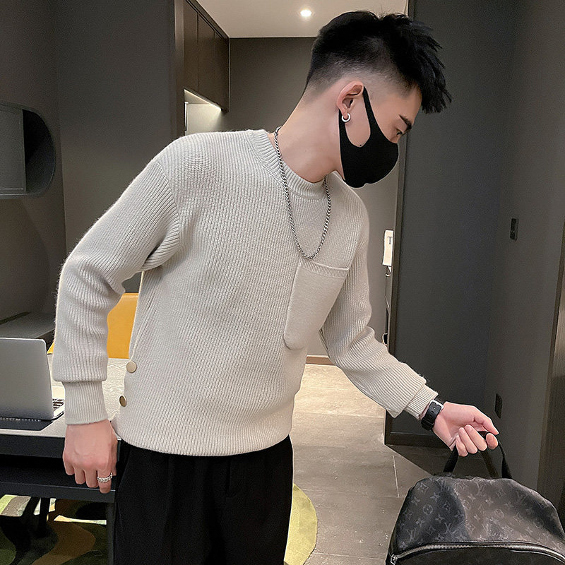 2023秋冬社会小伙痞帅个性口袋潮款针织衫毛衣男4 A821-P78控108图片