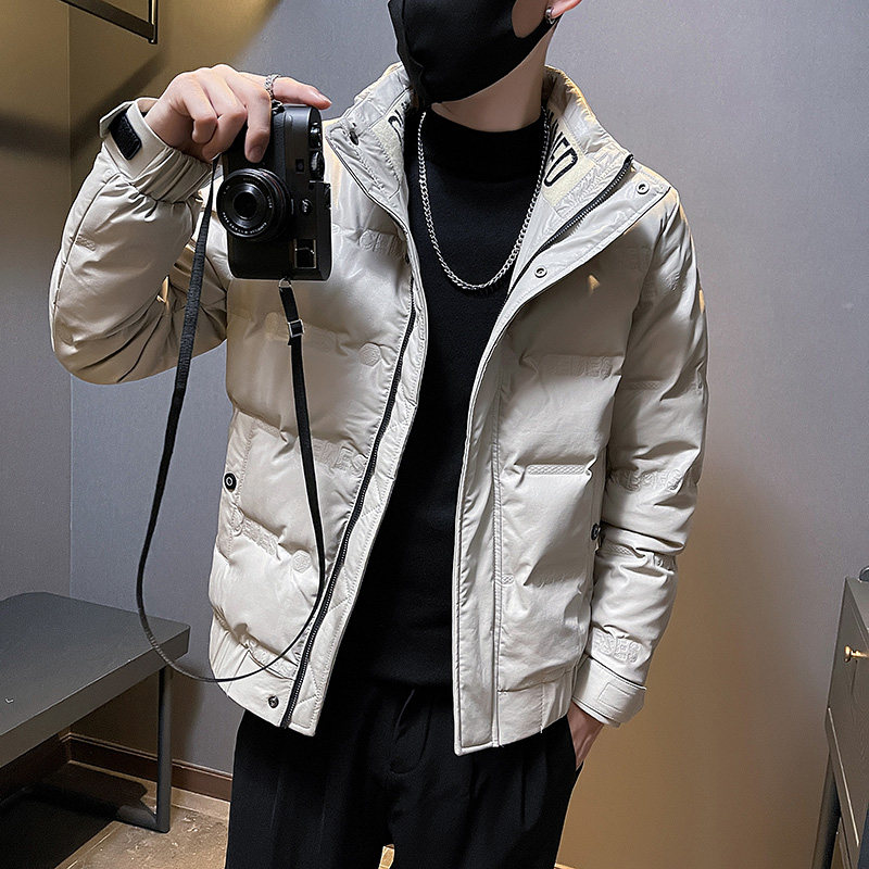 冬季社会小伙PU皮立领压花羽绒服白鸭绒男外套1YR656-P165控225,男装羽绒服,电商A400-1（原B352）
