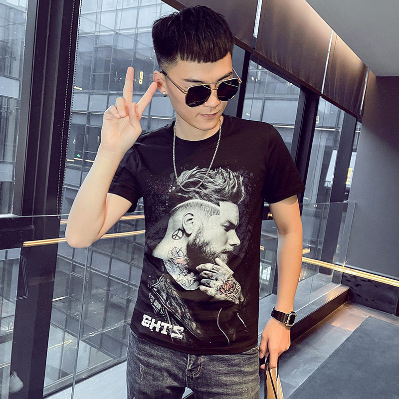 24新款精神小伙男数码印花圆领社会人短袖T恤6T502-P38控58，男装T恤，电商A400-1（原B352）
