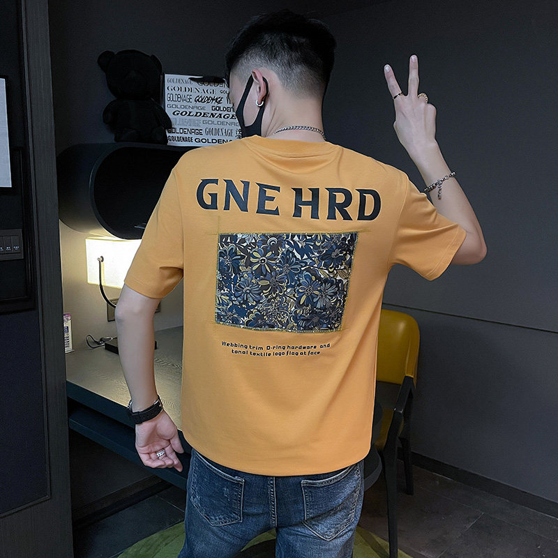 22夏季新款男社会精神小伙个性刺绣贴布短袖T恤2T611-P48-控68,男装T恤,电商A400-1（原B352）