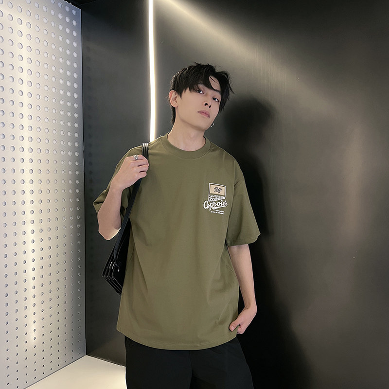夏季潮男风社会小伙刺绣印花潮牌宽松短袖T恤-1T812-特P48控68,男装T恤,电商A400-1（原B352）