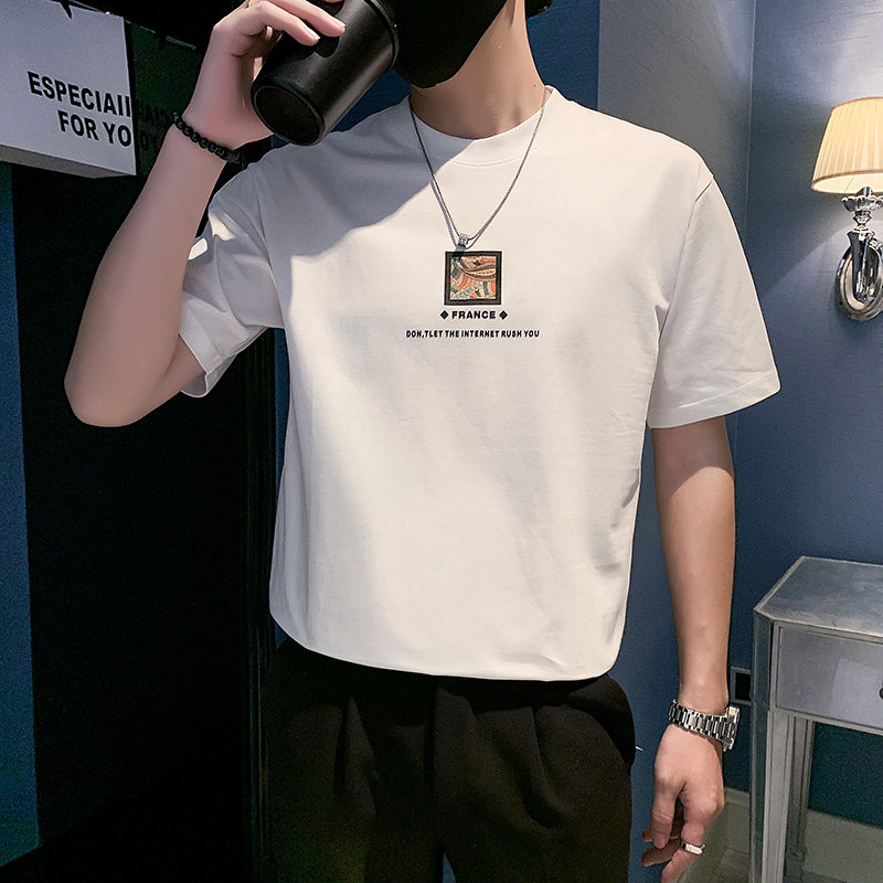 夏季店主风潮牌社会小伙个性简约印花宽松短袖T恤-7 T808-P48控68图片