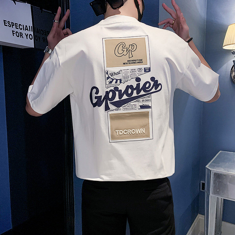 夏季店主风潮牌社会小伙刺绣印花宽松短袖T恤-3T812-特P48控68，男装T恤，电商A400-1（原B352）