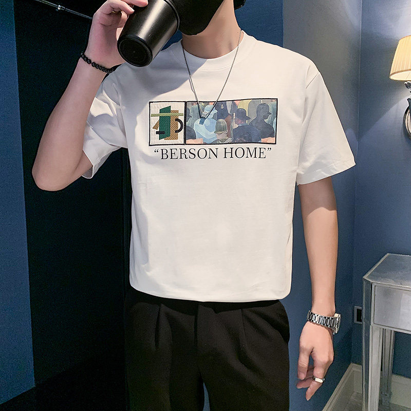 夏季店主风潮牌社会小伙贴布刺绣印花宽松短袖T恤-7 T811-P48控68图片