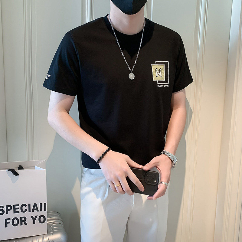 夏季店主风潮牌社会小伙简约字母刺绣修身短袖T恤-2 T819-P38控58图片