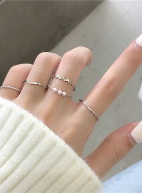 波浪形组合指环简约尾戒戒指ins