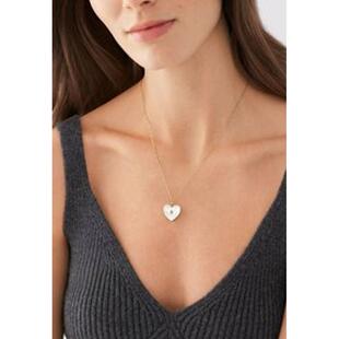 代购Fossil化石女款不锈钢金色电镀项链带合成宝石与厘米延长链