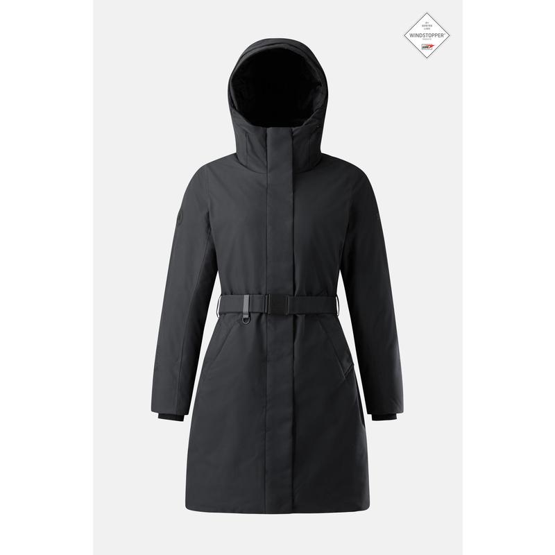 代购KOLON SPORT可隆女士羽绒服保暖防风防水连帽长款收腰黑灰冬