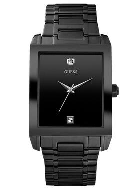 代购GUESS男士腕表计时夜光日期走时黑色钢带方形防水商务休闲