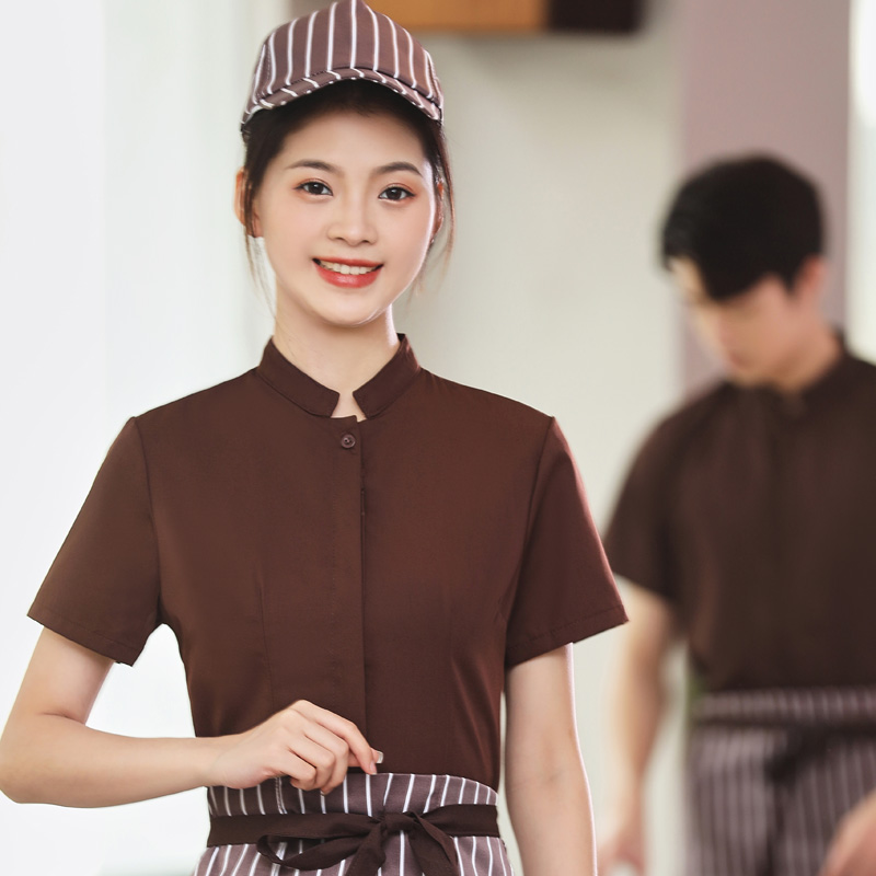 西餐厅员工夏装快餐店服务员衬衫短袖面包房工作服印字蛋糕店衬衣