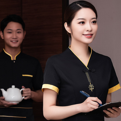酒店餐饮服务员男女夏装定做印字