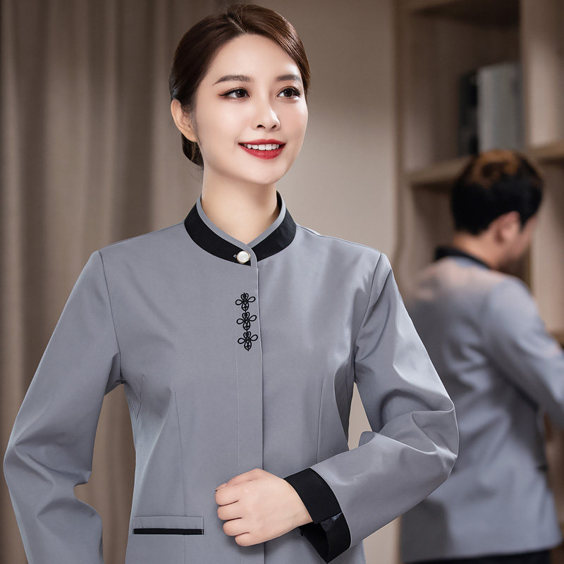 冬季加绒保洁厚款定制宾馆客房PA制服长袖酒店厨房收纳清洁上衣