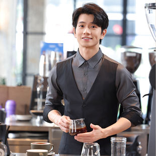 KTV工作服长袖酒吧服务生开衫咖啡厅假两件衬衫马甲台球收银制服