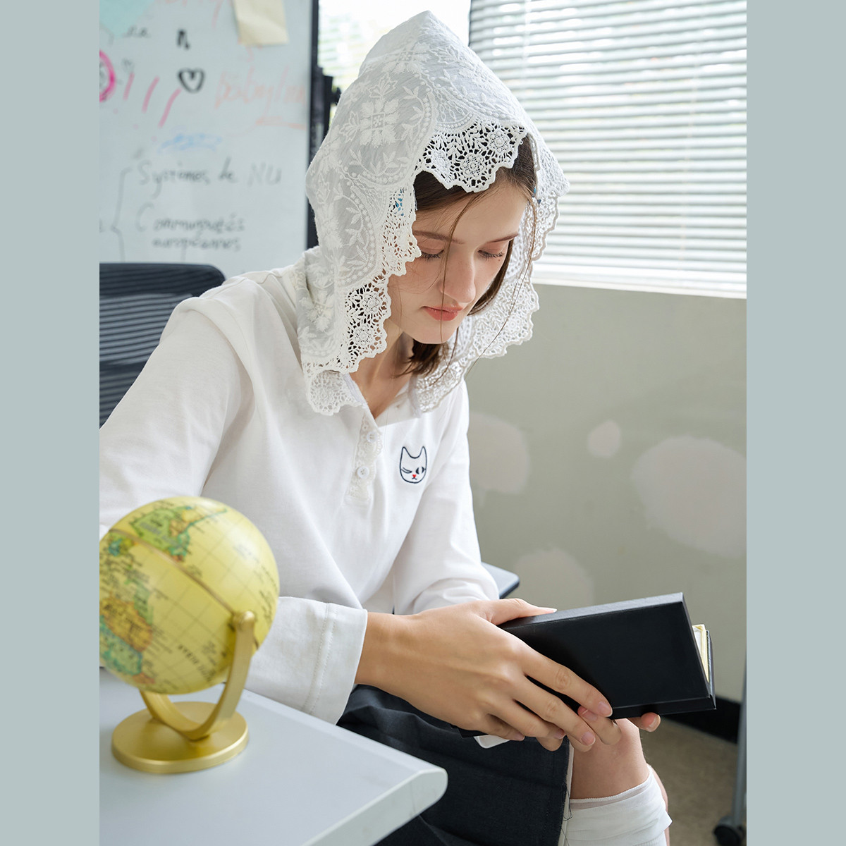 a02【100%棉】蕾丝连帽凉感防晒长袖罩衫2025秋季女式T恤