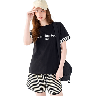 a02纯棉设计感短袖T恤女2025新款夏季圆领宽松显瘦遮肉上衣夏装