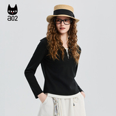 长袖 T恤女2026新款 春季 a02半开拉链翻领修身 设计感打底衫 上衣