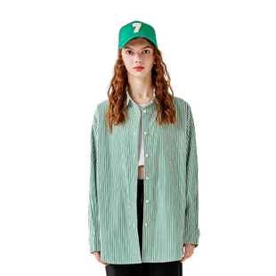 【轻途】a02绿色条纹衬衫女2025新款春秋宽松百搭休闲衬衣外套