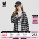 a02宽松黑白格子衬衣女2025新款 春秋连帽衬衣外套通勤穿搭秋装