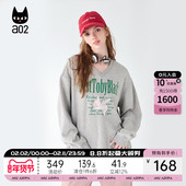 a02新款 上装 2025春秋可爱校园风V领短款 卫衣女不规则下摆开叉长袖