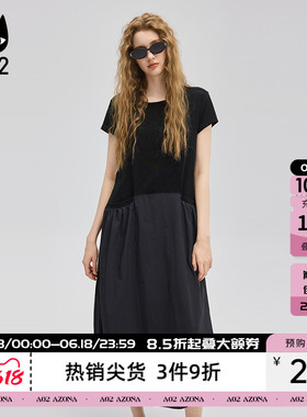 a02宽松圆领连衣裙2026新款黑色裙子设计感长裙通勤穿搭女装