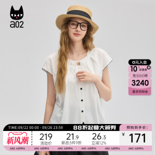 夏季 女2025新款 设计感衬衣文艺穿搭 圆领衬衫 a02甜美风小飞袖