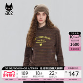a02黑猫系列宽松半高领条纹加厚保暖长袖 打底衫 T恤女2025新款 冬季