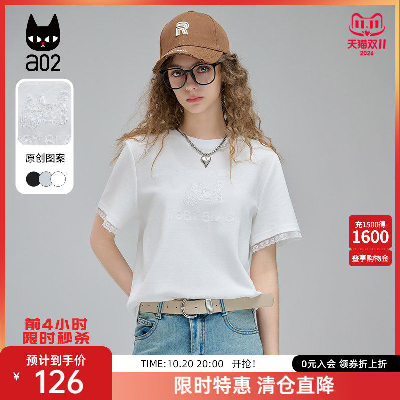 a02多色百搭猫猫短袖T恤女2026夏季新款修身圆领夏装设计感上衣