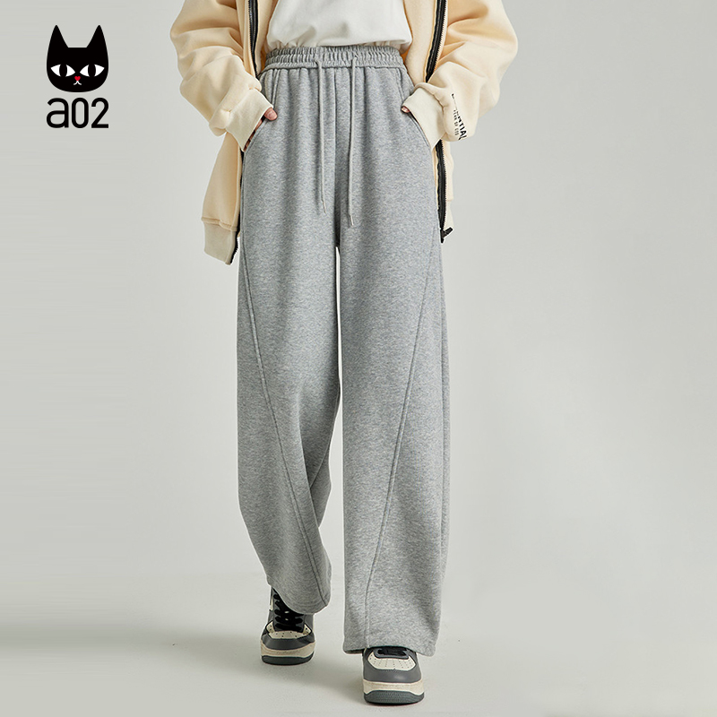 a02宽松百搭灰色卫裤休闲裤子女2025新款秋季加绒保暖香蕉裤