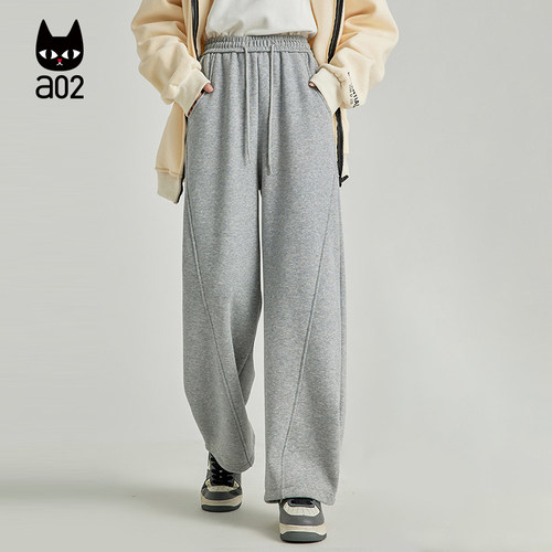 a02宽松百搭灰色卫裤休闲裤子女2025新款秋季加绒保暖香蕉裤