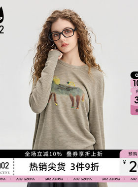 a02黑猫系列马年天丝圆领长袖T恤女款2026新款春秋打底衫内搭上衣