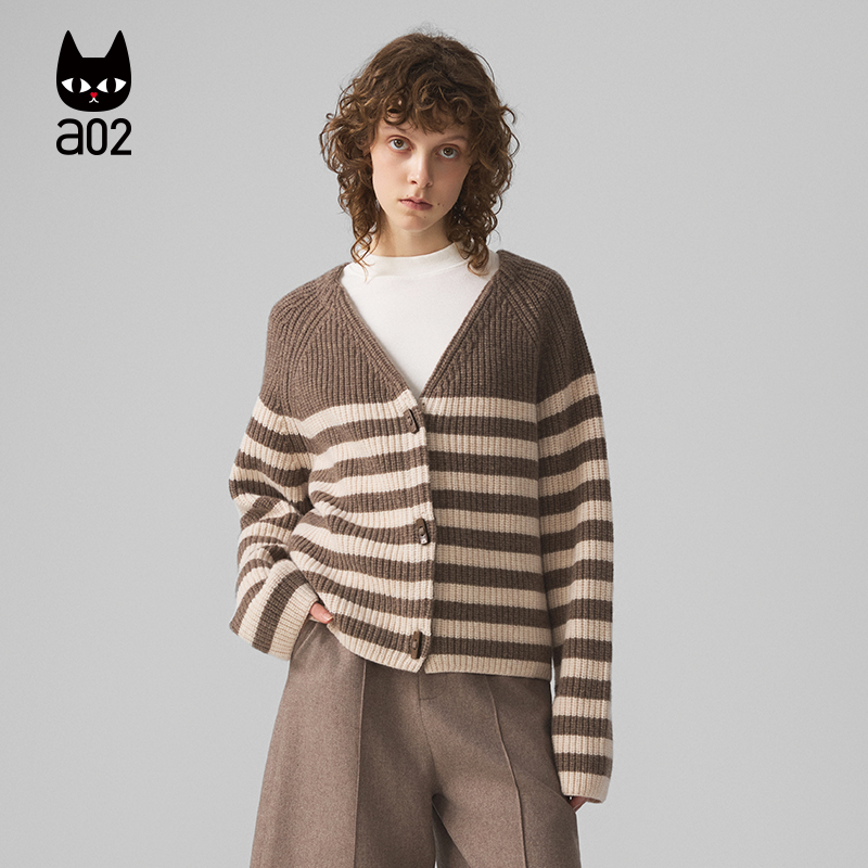 a02【ML麦麸系列】绵羊毛美拉德条纹针织衫女2025新款冬季毛衣