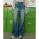2025春秋复古做旧水洗经典 款 女式 a02高腰休闲百搭阔腿裤 牛仔裤