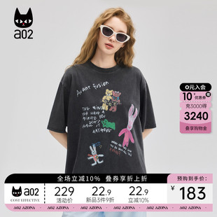 a02洗水工艺宽松圆领短袖 T恤女2025新款 夏季 设计感上衣纯棉半袖