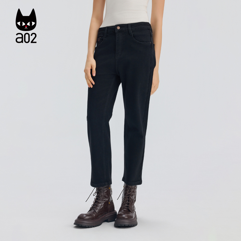 a02宽松磨毛牛仔裤女2025新款冬季铅笔小脚裤休闲长裤加厚裤子