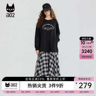 a02黑猫系列黑色假两件连衣裙女2026新款春秋宽松设计感卫衣裙子