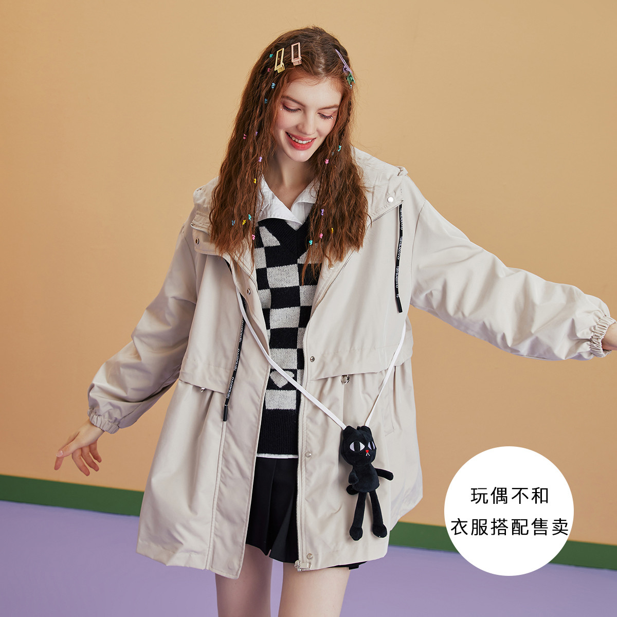 a02宽松休闲收腰设计感日常百搭女式风衣2025秋季个性甜酷外套