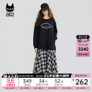 a02黑猫系列黑色假两件连衣裙女2025新款 宽松设计感卫衣裙子 秋季