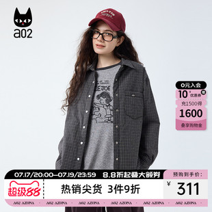 a02宽松加厚黑色格子衬衫女2025新款冬季加棉衬衣外套冬装棉服