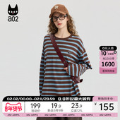 春秋慵懒松弛感打底衫 a02宽松圆领复古条纹长袖 T恤女2025新款 上衣