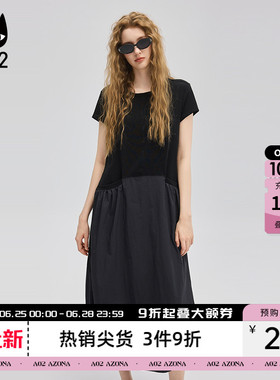 a02宽松圆领连衣裙2026新款黑色裙子设计感长裙通勤穿搭女装
