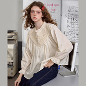 衬衫 a02 文艺风娃娃衬衫 2025春秋女式 100%棉 设计感法式