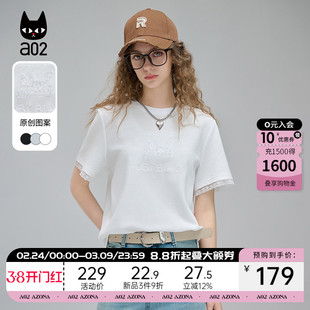 a02多色百搭猫猫短袖T恤女2025夏季新款修身圆领夏装设计感上衣