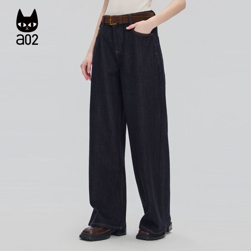 a02宽松加绒牛仔裤女2025新款冬季保暖休闲长裤阔腿裤子遮肉显瘦