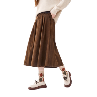 a02非正式学院风女士灯芯绒半身A型裙2025年秋冬新款女装中长裙子