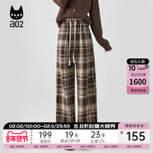 a02宽松复古格纹裤 加厚加绒保暖休闲长裤 子女2025新款 冬季