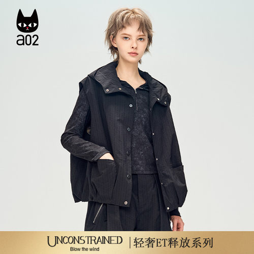 a02【ET释放系列】宽松黑色工装马甲女秋季新款设计感连帽外套